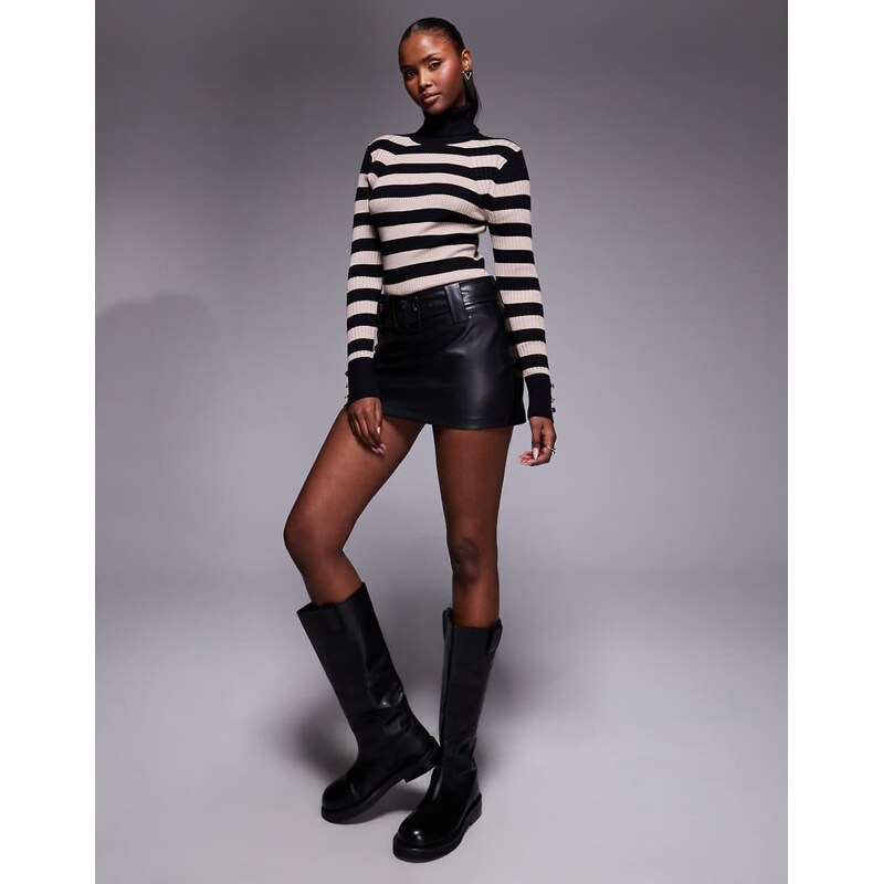 ASOS DESIGN micro mini leather look skirt with belt in black
