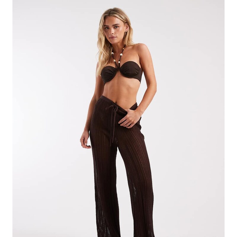 ASOS Petite ASOS DESIGN Petite Polly pointelle knitted beach trouser 115516597