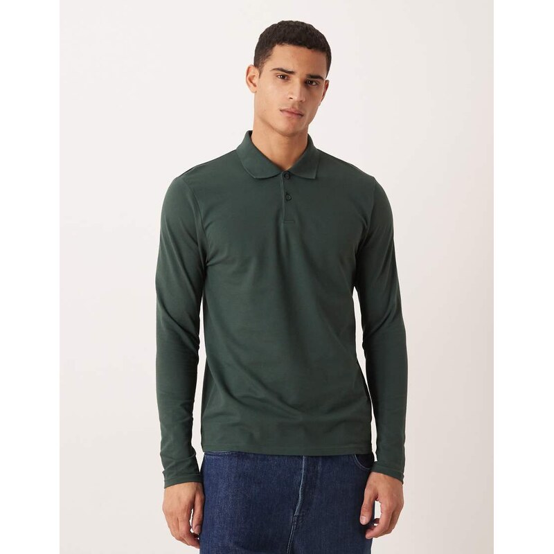 ASOS DESIGN Essentials regular fit long sleeve polo in green