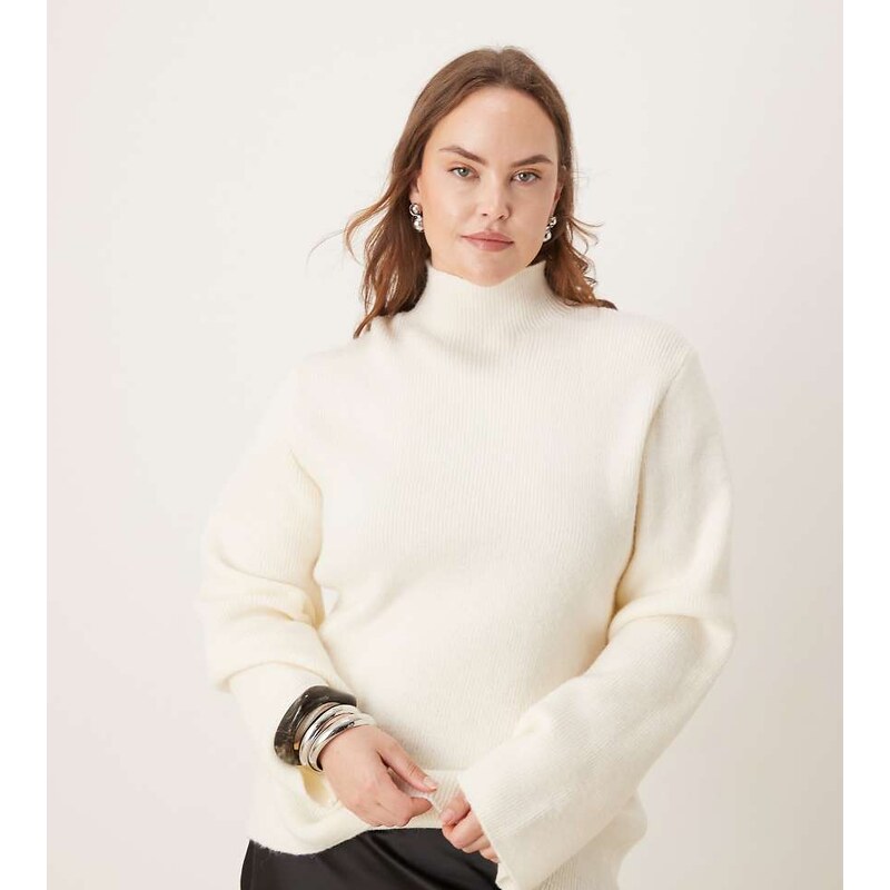 Pretty Lavish Curve knitted high neck jumper in cream-White 110432640