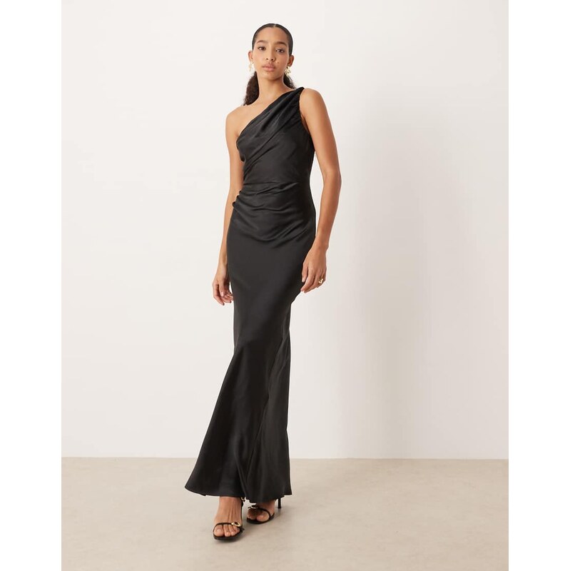 Pretty Lavish Bridesmaids Juliet satin gathered one shoulder maxi 115110767