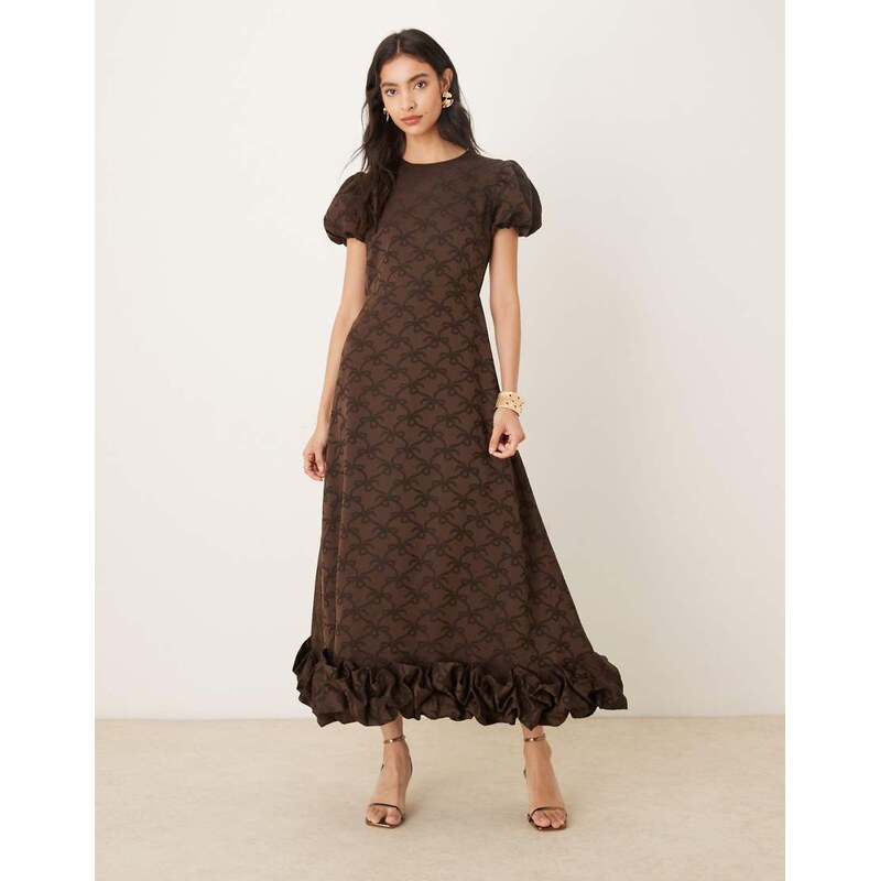 Sister Jane puff sleeve ruffle hem midaxi dress in chocolate bow