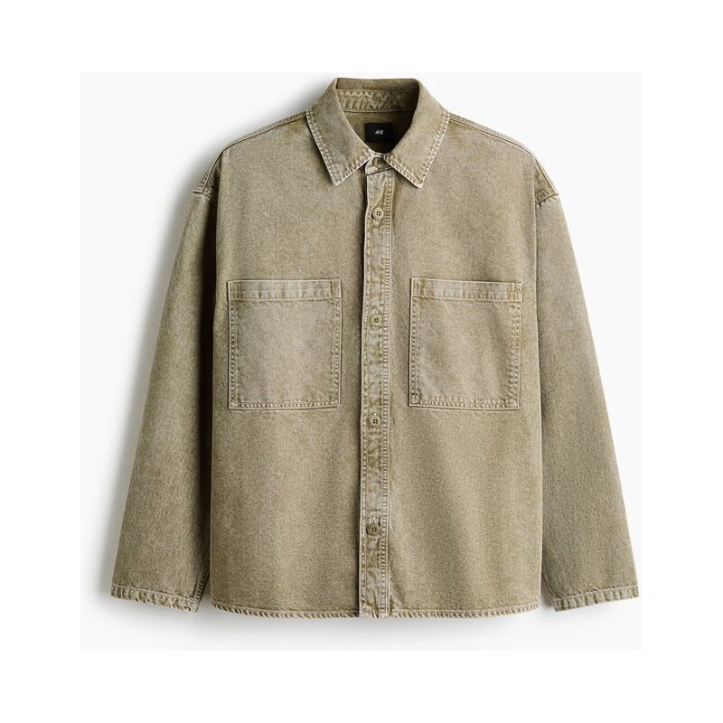 H&M - Keprová svrchní košiles efektem seprání - Khaki Zelená