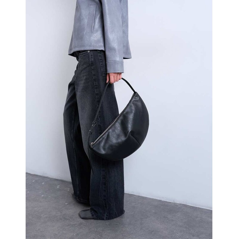 Topshop Curly medium scoop shoulder bag in black