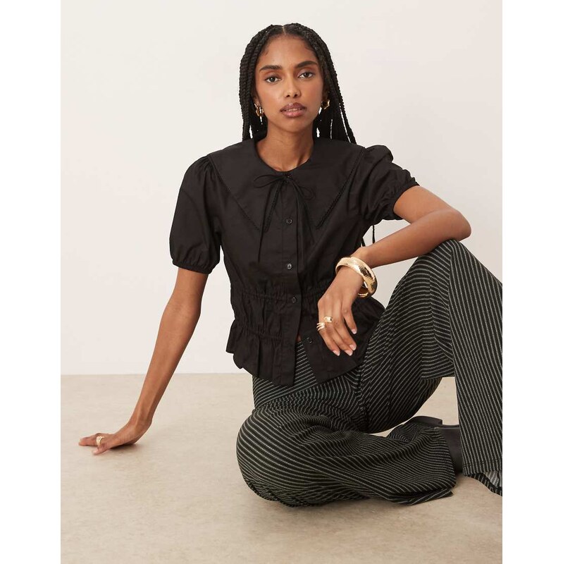 Glamorous short sleeve ruched blouse in black 115519359