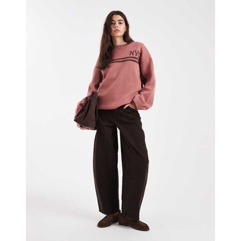 Daisy Street relaxed fit intarsia knit jumper in dusty rose-Pink