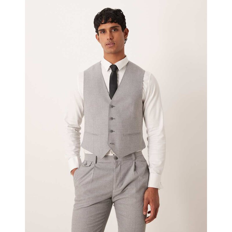 ASOS DESIGN skinny suit waistcoat in grey herringbone flannel