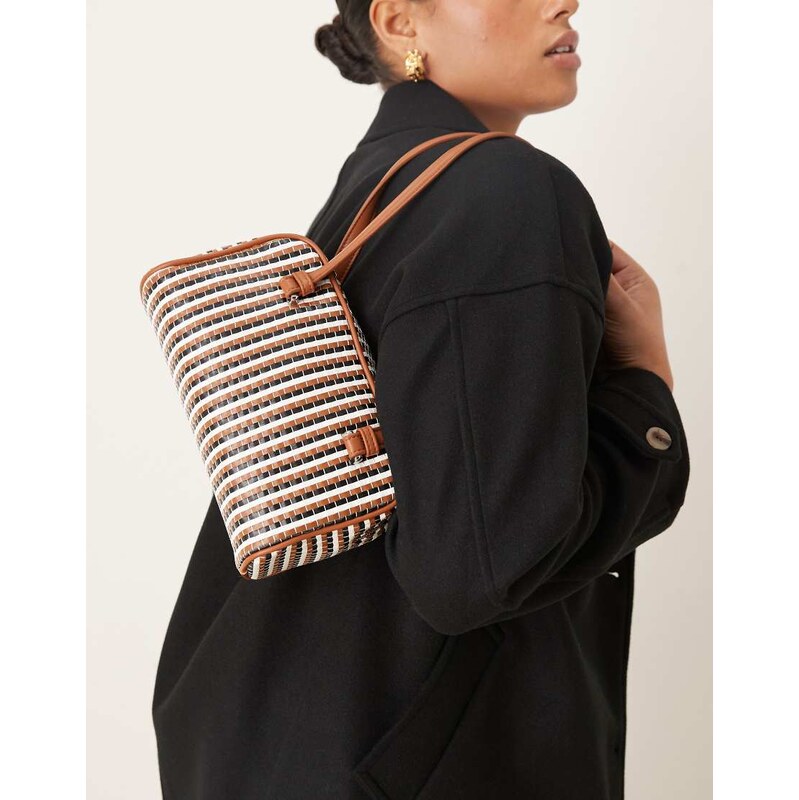 ASOS DESIGN multi weave boxy shoulder bag in tan and black