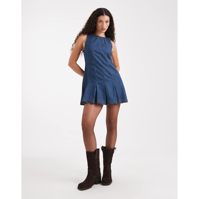 Miss Selfridge seam detail mini dress in mid blue wash
