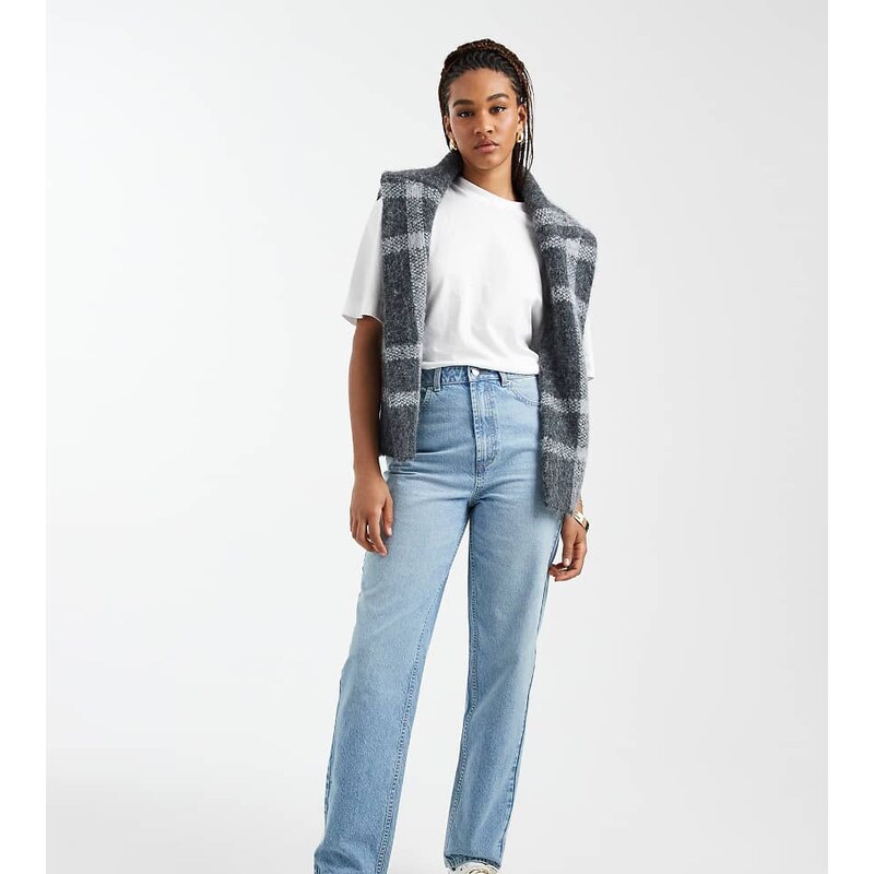 ASOS Tall ASOS DESIGN Tall high rise relaxed mom jeans in mid blue 115518225