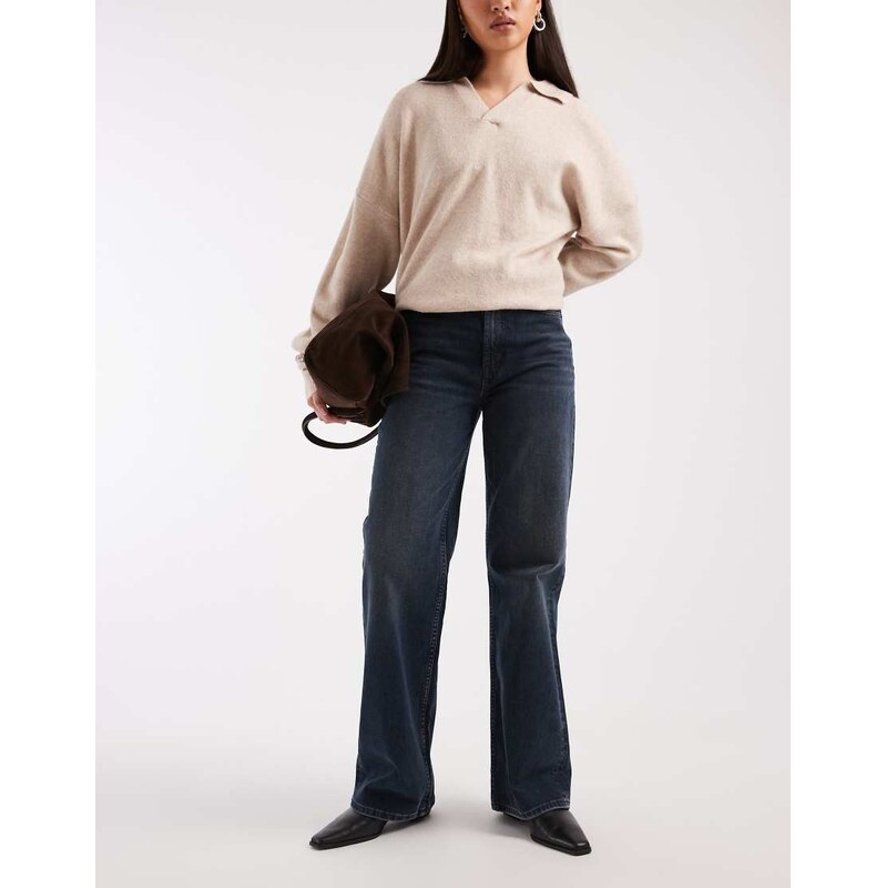 ASOS DESIGN wide leg dad jeans in blue black-Navy