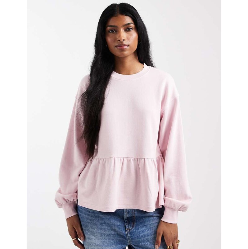 Miss Selfridge ruffle hem sweatshirt in pale pink