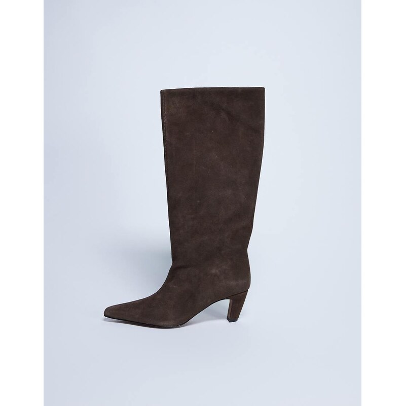 Topshop Nelly real suede pointed toe slouch boot in chocolate-Brown 112484406