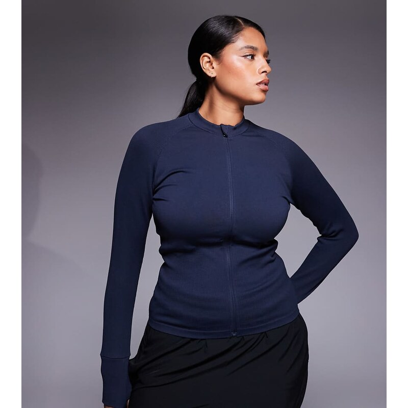 4505 Curve seamless sculpting zip up long sleeve top in indigo-Navy 112508559