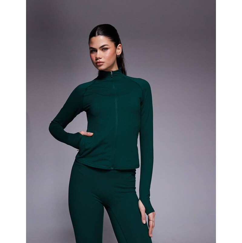 4505 Icon soft touch zip up studio long sleeve top in evergreen 113518286