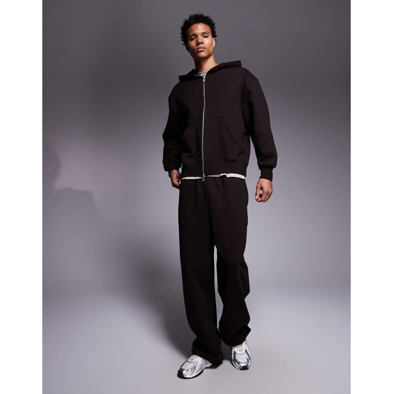 ASOS DESIGN Premium heavyweight wide leg jogger in 400GSM brown