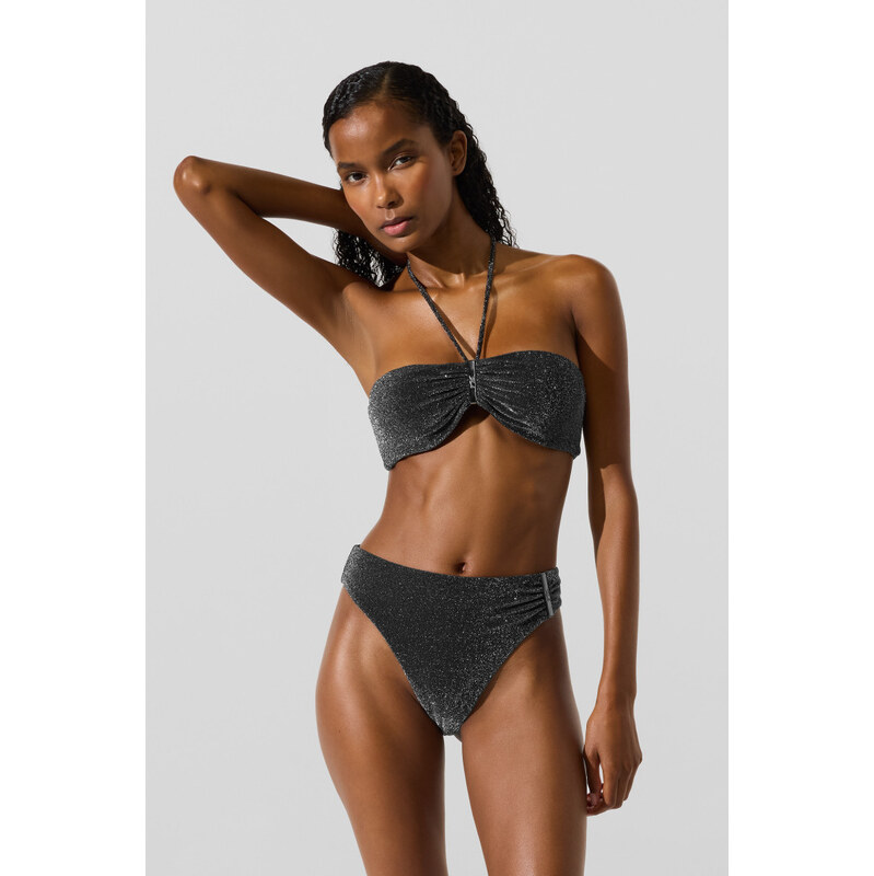 PLAVKY KARL LAGERFELD SIGNATURE LUREX HALTER BANDEAU