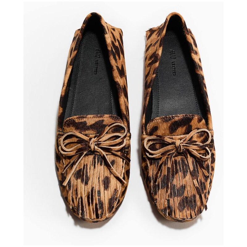 H&M - Mokasínys třásněmi - Béžová/Imitace Leoparda
