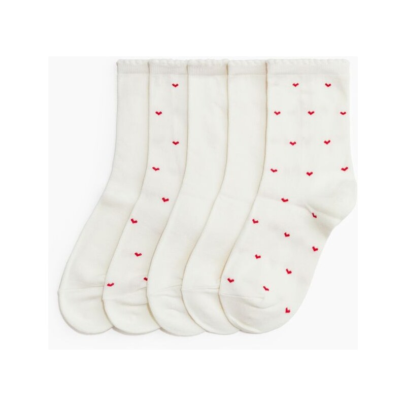 H&M - Ponožky 5 párů - Bílá/Srdíčka