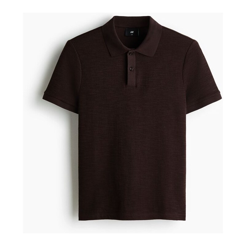 H&M - Top z žakárového úpletus límečkem Slim Fit - Tmavě Hnědá