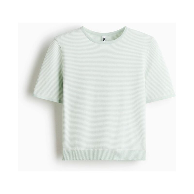 H&M - Tričko z jemného úpletu - Bílá/Světle Zelený Proužek