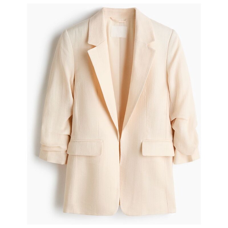 H&M - Gathered-sleeve blazer - Krémová