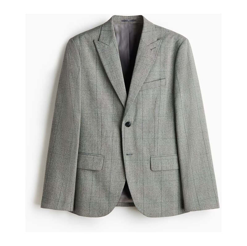 H&M - Jednořadové sako Regular Fit - Šedá/Kostka