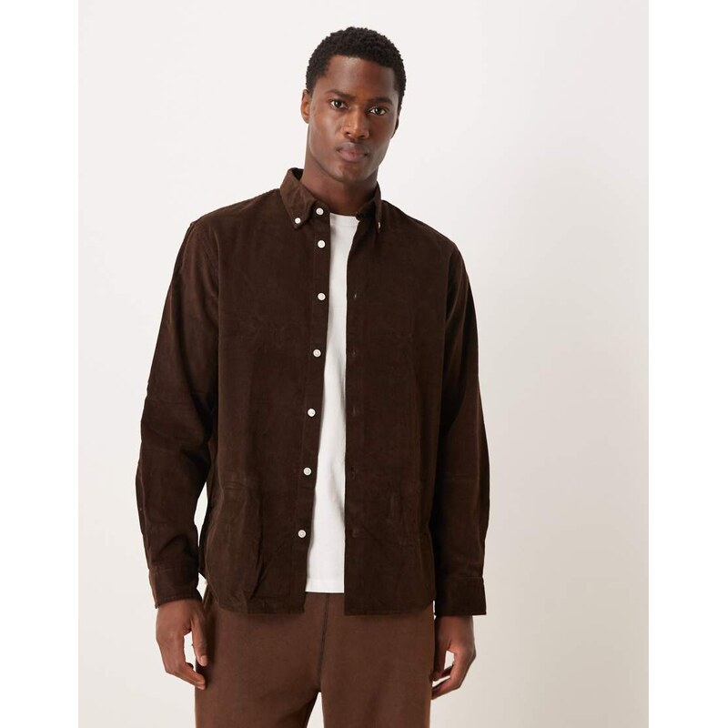 Selected 100% cotton cord shirt in brown