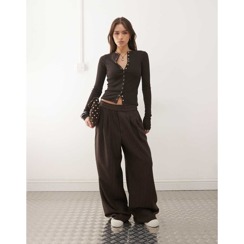 COLLUSION stripe pull on trousers in chocolate-Brown