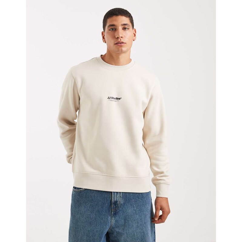 Jack & Jones sweatshirt with front logo in cream-White