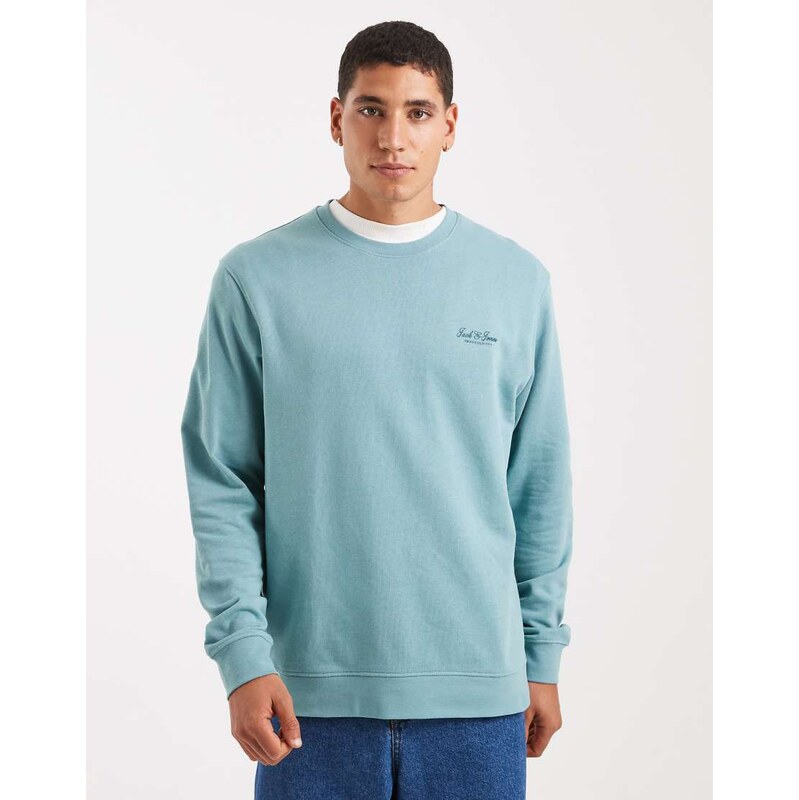 Jack & Jones sweatshirt with script logo in aqua green-Blue