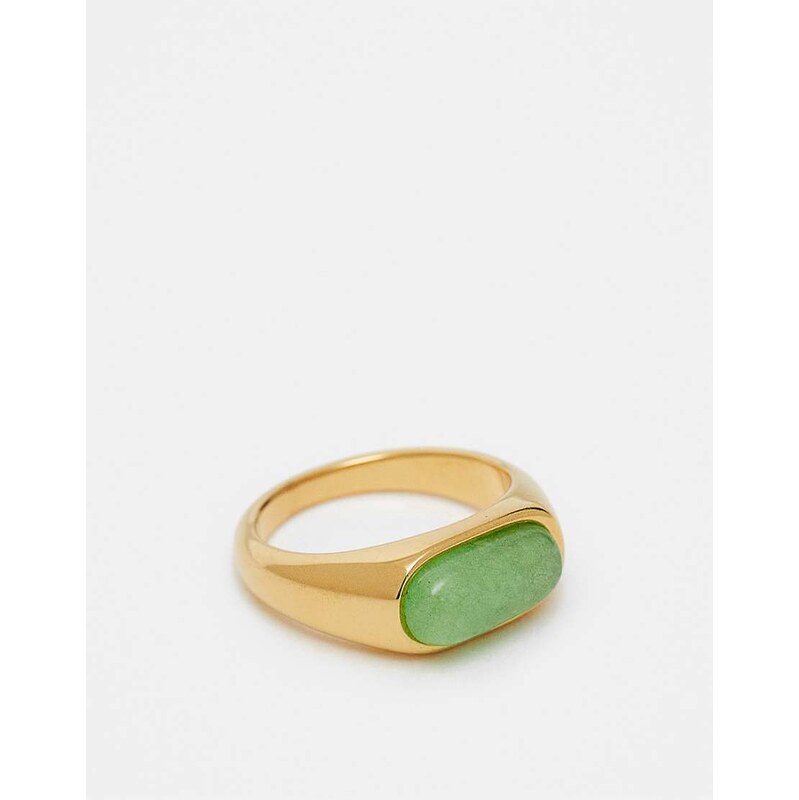 ASOS DESIGN stainless steel ring with green real semi-precious stone 112317849