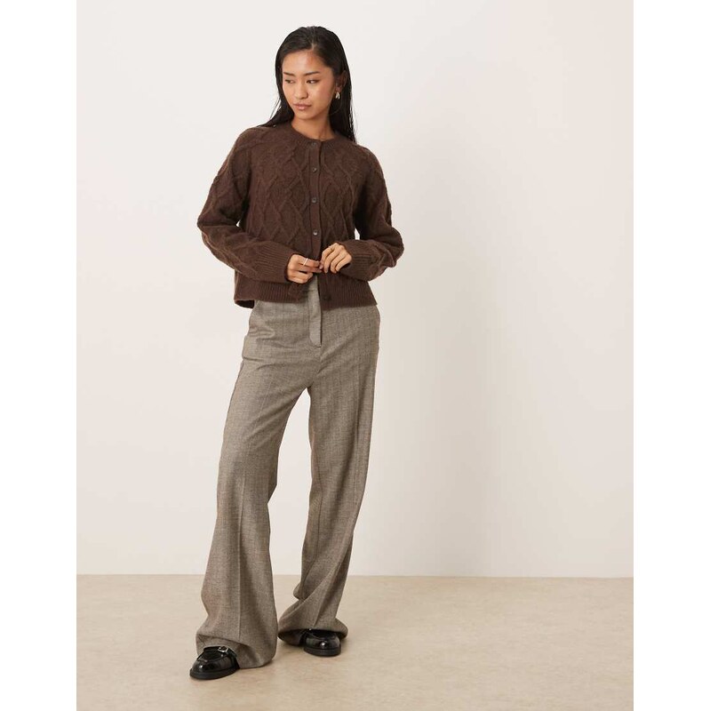 Abercrombie & Fitch crew neck button up cardigan in brown 112308249