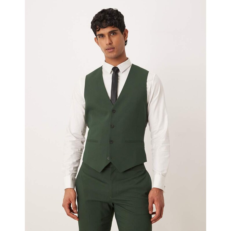ASOS DESIGN skinny suit waistcoat in dark green
