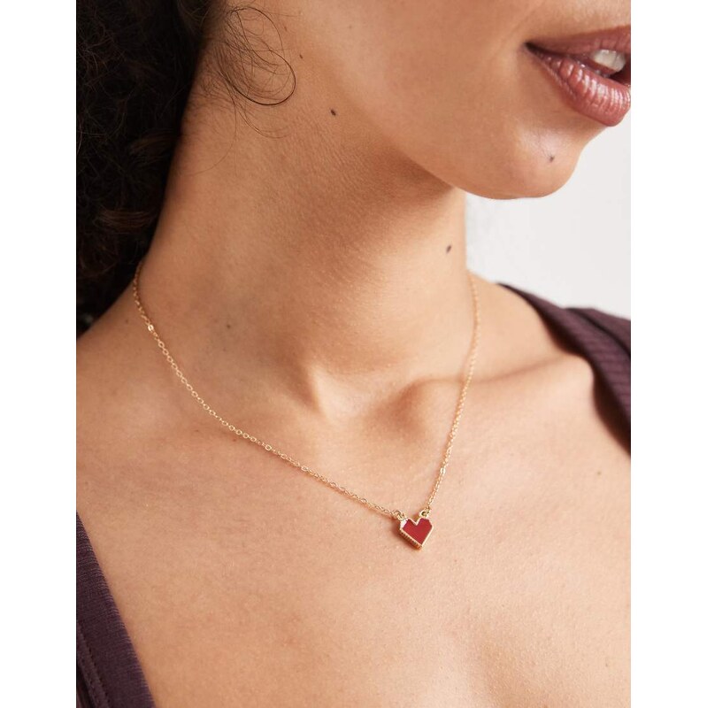 Pieces valentines heart detail necklace in gold and red 112308878