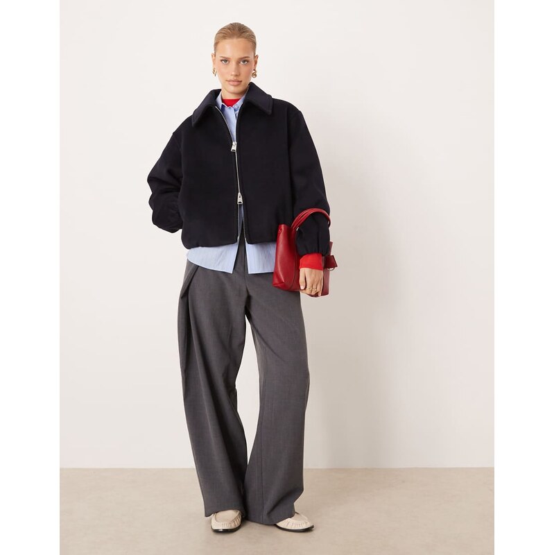 Mango oversized puffball harrington jacket in navy