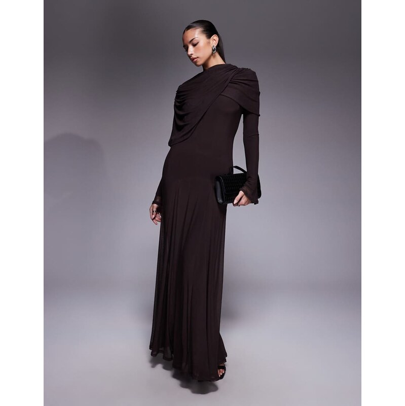 ASOS DESIGN mesh maxi dress with overlay draped neckline in