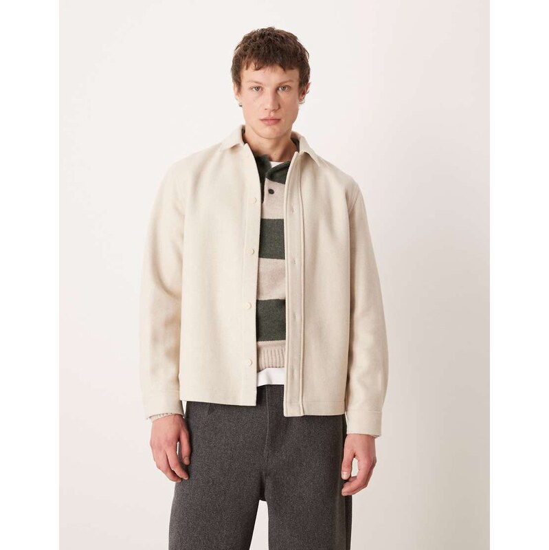Mango wool mix shacket in cream-Neutral