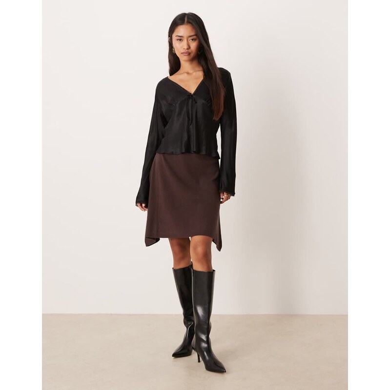 Vila asymmetric hem mini skirt in chocolate brown