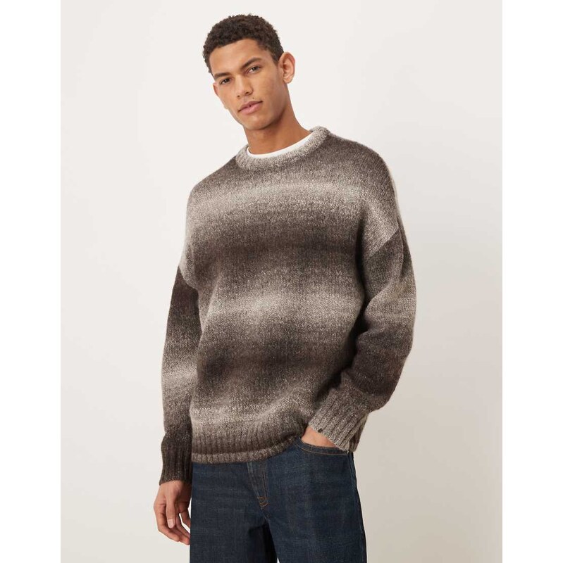 Selected oversized ombre wool blend jumper in brown