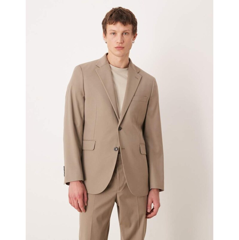 Mango Milan slim fit tailored blazer co-ord in beige-Neutral
