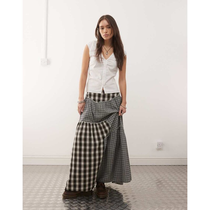 Collusion COLLUSON spliced maxi skirt in grey check 112790908