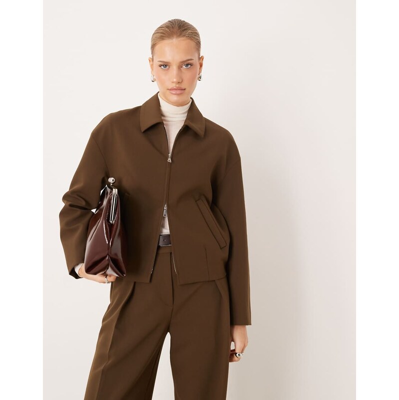 Mango Cintu harrington jacket co-ord in khaki-Green