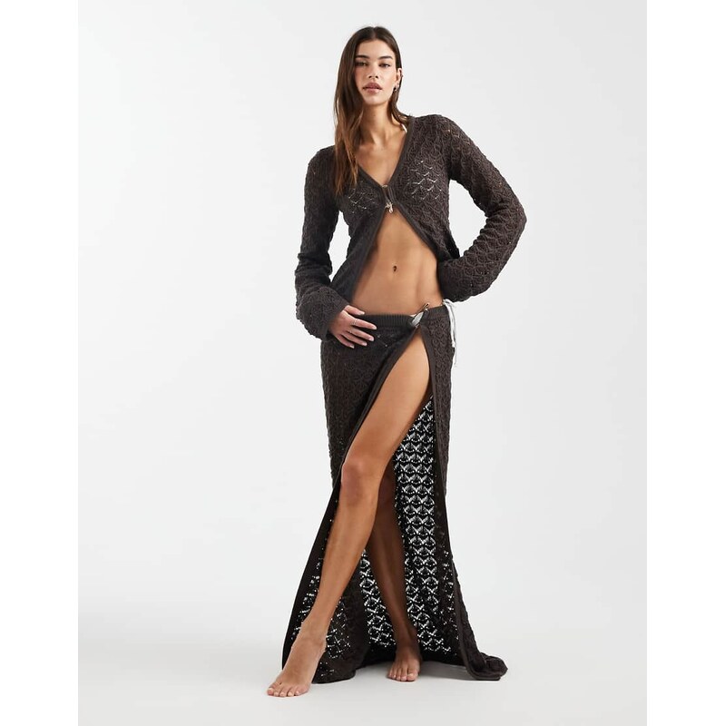 4th & Reckless cotton rich crochet knit metal detail side split maxi 112308852