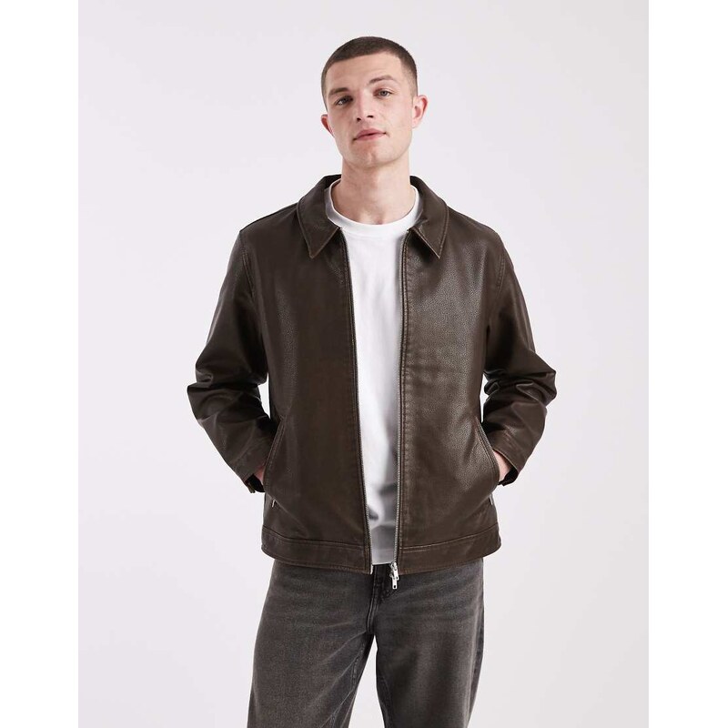 Jack & Jones faux leather jacket in brown