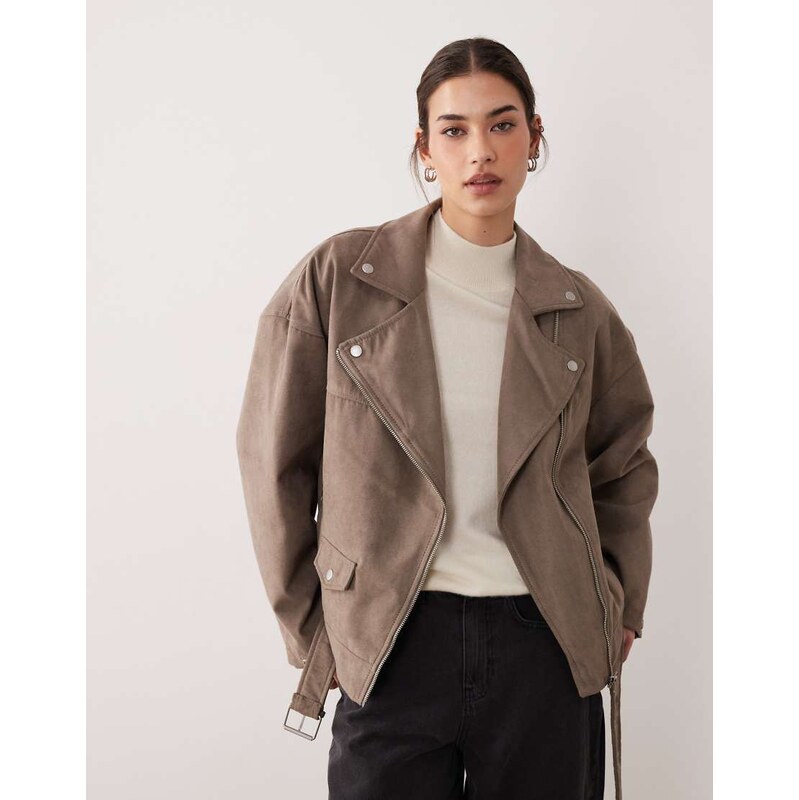JJXX faux suede biker jacket in light brown 112308890