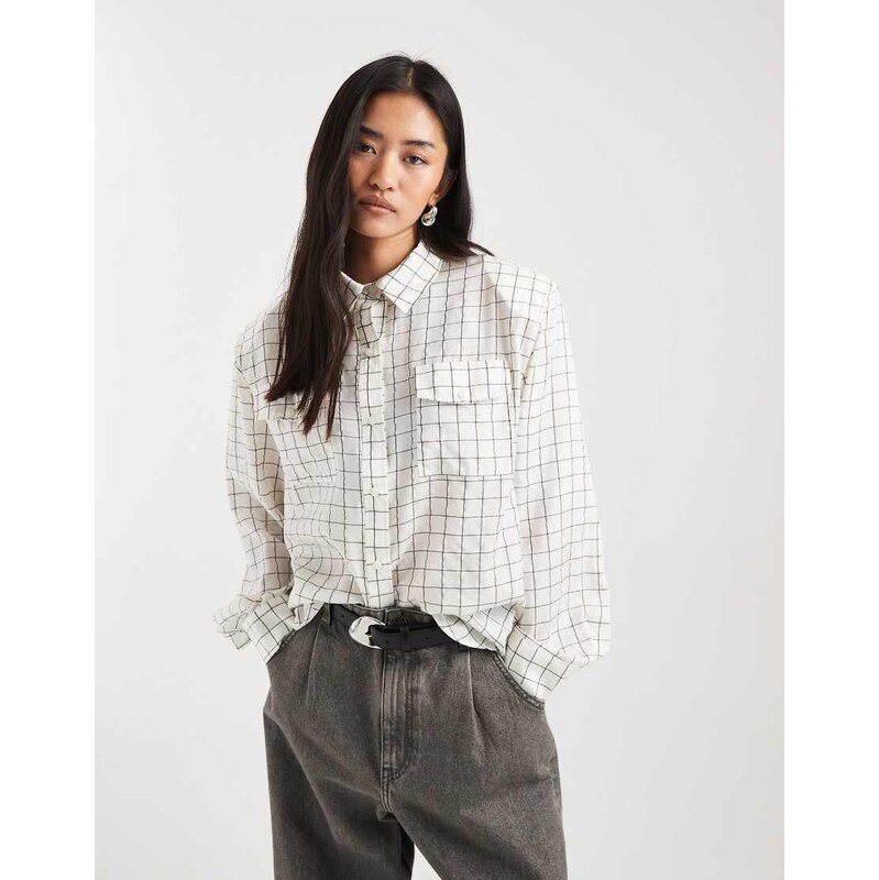 ASOS DESIGN oversized longline shirt in windowpane check-Multi