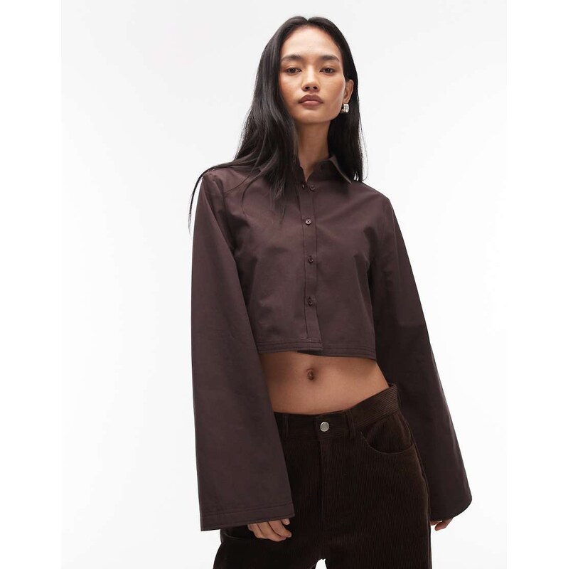 ASOS DESIGN wide sleeve boxy shirt in chocolate-Brown