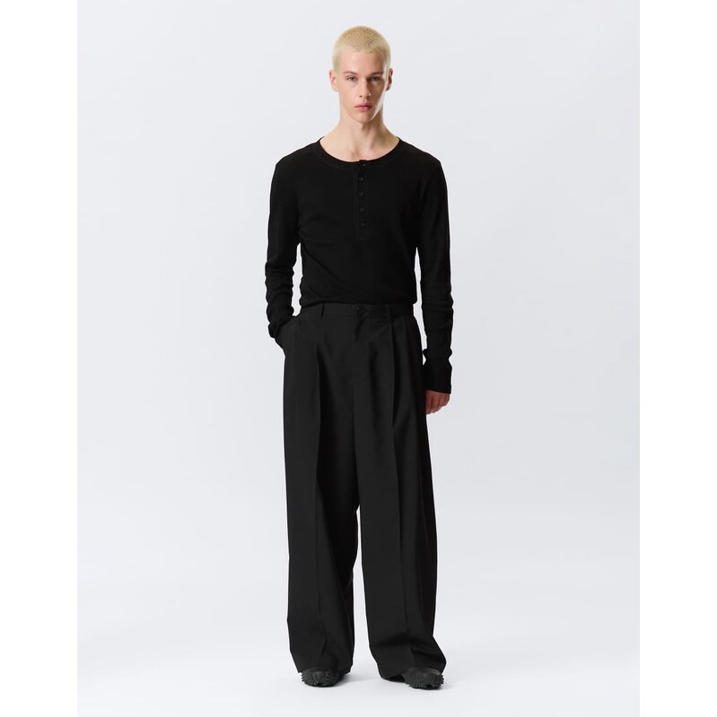 Weekday wide leg tailored trousers with front pleats in black