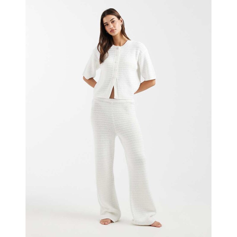 4th & Reckless cotton rich crochet knit wide leg beach trousers